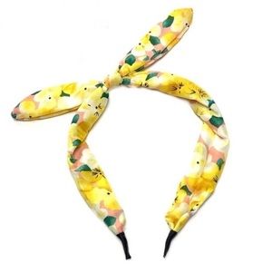 Yellow Floral Bunny Ear Bow Tie Headband